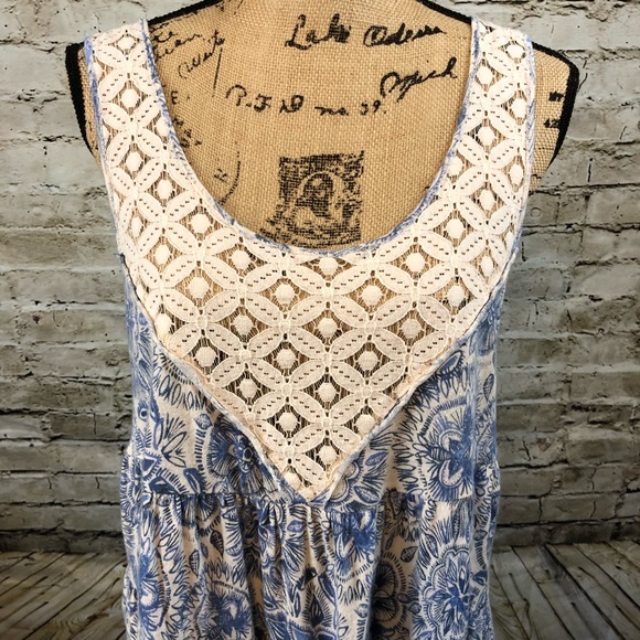 Free People Tops - FREE PEOPLE • BOHO Blue and White Tank